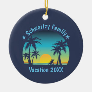 Adorno De Cerámica Vintage Tropical Beach Summer Sunset Palm Tree