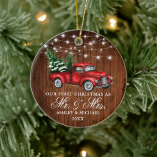 Adorno De Cerámica Vintage Truck Wood Lights Sr. Sra. Navidades