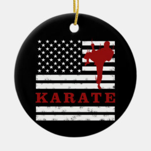 Adorno De Cerámica Vintage USA Red White Karate Bandera Estadounidens