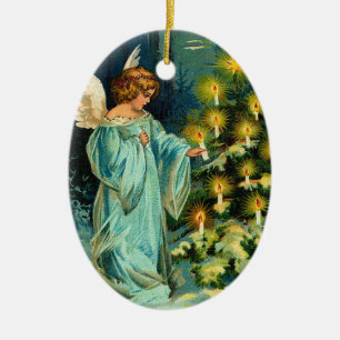 Adorno De Cerámica Vintage velas navideñas en un árbol con ángel