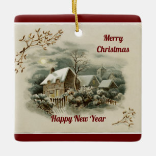 Adorno De Cerámica Vintage Village Scene Ceramic Ornament