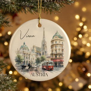 Adorno De Cerámica Vintage Watercolor Vienna Austria Christmas