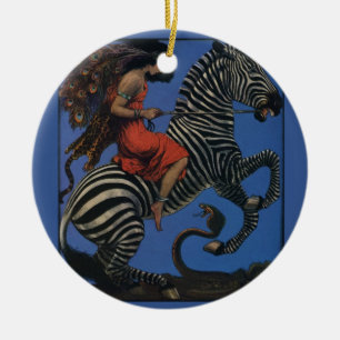 Adorno De Cerámica Vintage Zebra with Art Nouveau Woman Rider