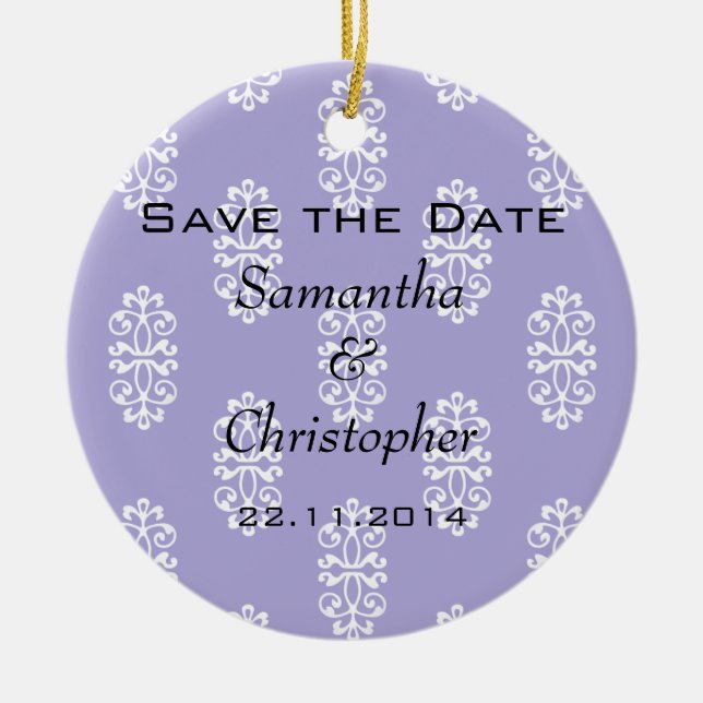 Adorno De Cerámica Violet Blue Damask Wedding Save the Date (Frente)
