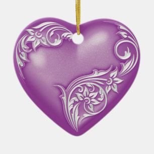 Adorno De Cerámica Violeta de desplazamiento del corazón con blanco