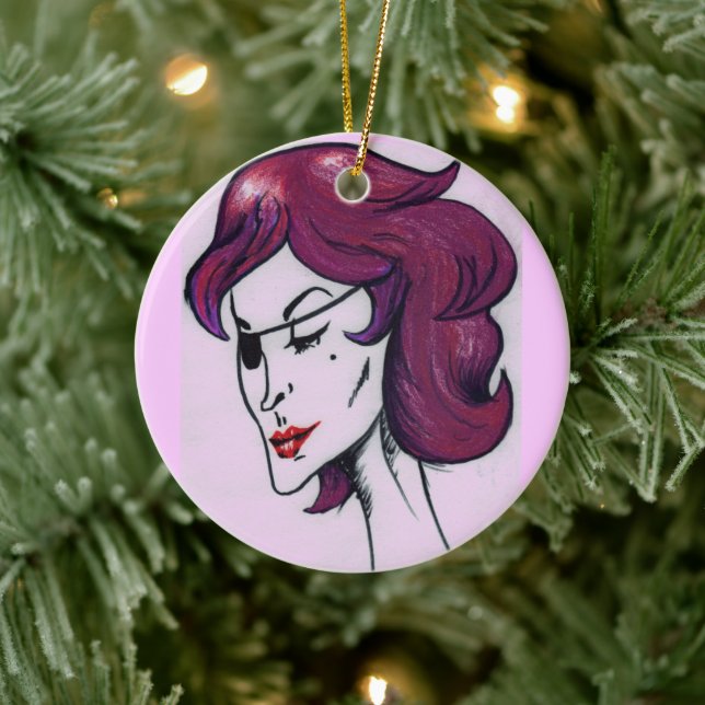 Adorno De Cerámica Violeta Pirata Lady Púrpura Mujer Dibujando Arte (Árbol)