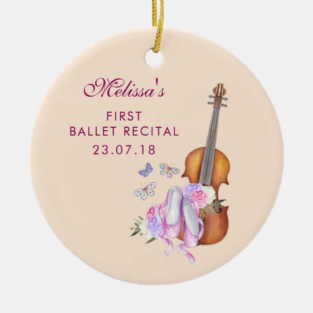 Adorno De Cerámica Violín, ballet, zapatos y mariposas, considerando (Frente)