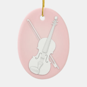 Adorno De Cerámica Violin blanco o viola con música rosa Personalizad