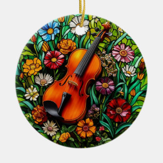 Adorno De Cerámica Violin Floral