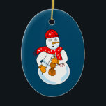Adorno De Cerámica Violin Snowman<br><div class="desc">Un muñeco de nieve con bufanda de notas musicales y un violín es un divertido diseño de música de invierno para músicos de cuerdas en cumpleaños, Navidades y vacaciones de invierno.</div>