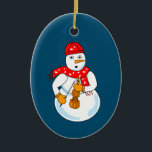 Adorno De Cerámica Violin Snowman<br><div class="desc">Un muñeco de nieve con bufanda de notas musicales y un violín es un divertido diseño de música de invierno para músicos de cuerdas en cumpleaños,  Navidades y vacaciones de invierno.</div>