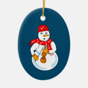 Adorno De Cerámica Violin Snowman