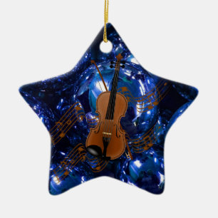 Adorno De Cerámica Violín sobre los Navidades Blue Baubles