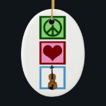 Adorno De Cerámica Violines del amor de la paz<br><div class="desc">Un signo de la paz,  corazón,  y un violín bonito. Un regalo lindo para un violinista.</div>