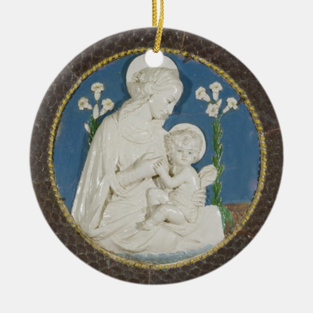 Adorno De Cerámica Virgen con Lirios Della Robbia Madonna Azul Blanca (Frente)