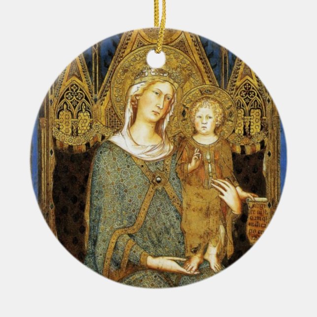 Adorno De Cerámica VIRGEN CON NIÑO ,Zafiro azul (Frente)