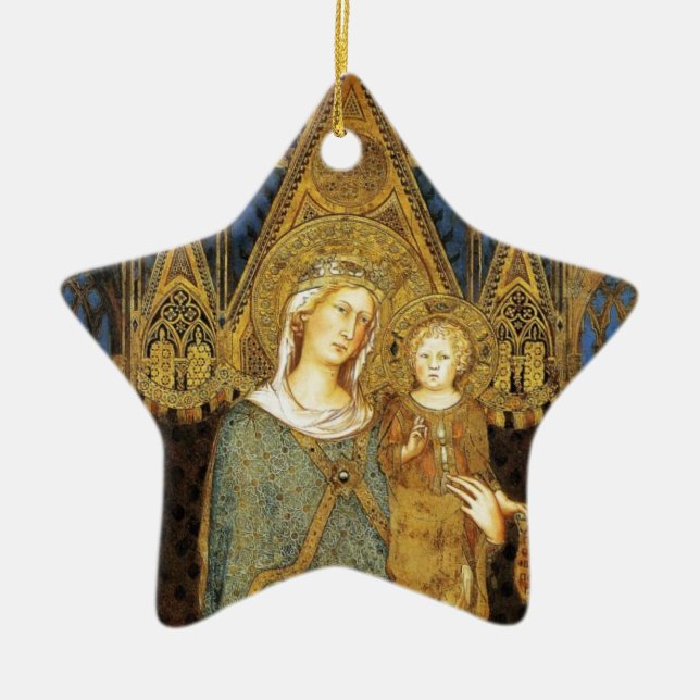 Adorno De Cerámica VIRGEN CON NIÑO ,Zafiro azul (Frente)