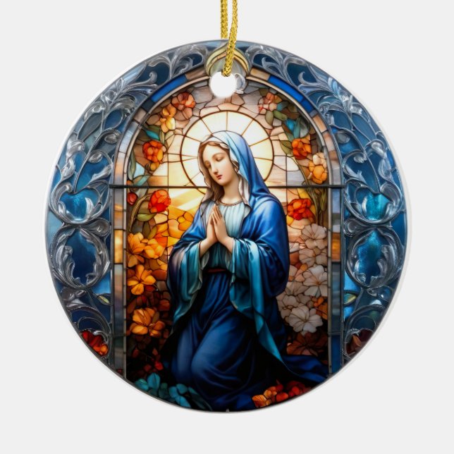 Adorno De Cerámica Virgen de Vidrio Manchado (Frente)