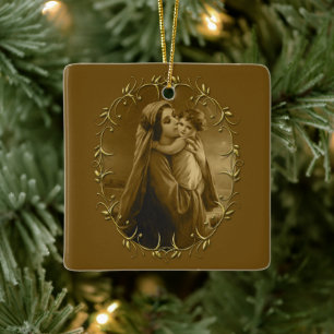 Adorno De Cerámica Virgen María con Niño Jesús, diseño de frontera do