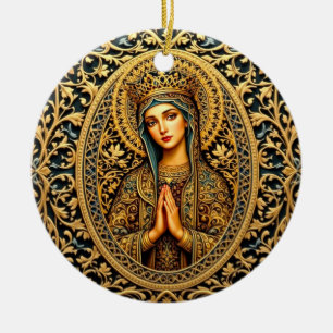 Adorno De Cerámica Virgen María de la reverencia dorada