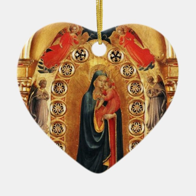 Adorno De Cerámica VIRGEN Y NIÑO, ANGELES ORO SAGRADO ARTE RÚO Rojo (Frente)