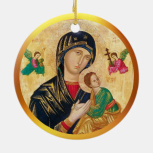 Adorno De Cerámica Virgen y niño Navidad y marco dorado