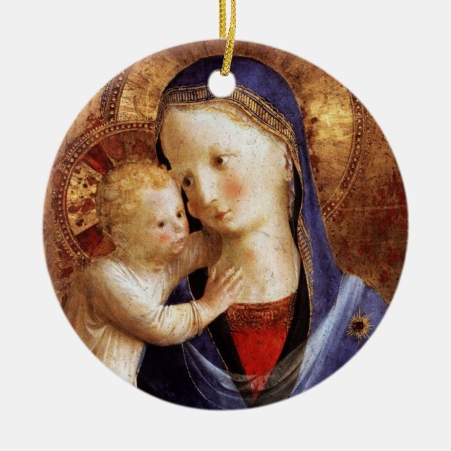 Adorno De Cerámica VIRGIN CON NIÑOS, Navidades Gem Blue Sapphire (Frente)