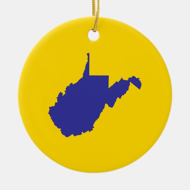 Adorno De Cerámica Virginia Occidental azul y oro (Frente)