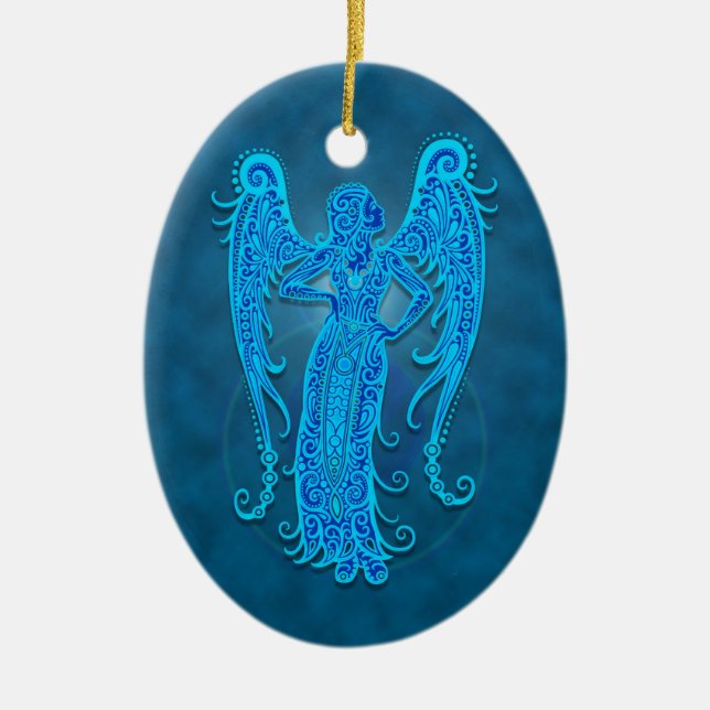 Adorno De Cerámica Virgo tribal azul complejo (Frente)