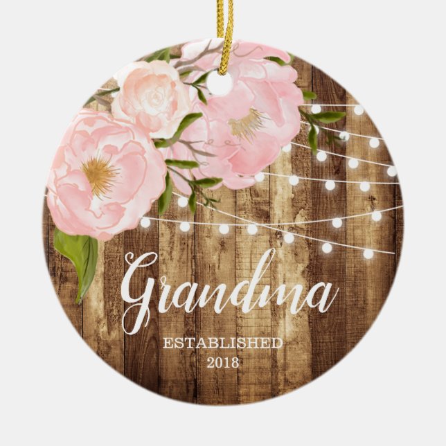Adorno De Cerámica Viruta rústica y nueva abuela floral rosada Nonna (Frente)