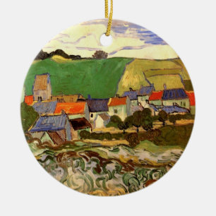 Adorno De Cerámica Vista de Auvers, Vincent van Gogh. Feliz cumpleaño