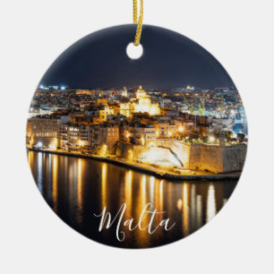 Adorno De Cerámica Vista de tres ciudades de Malta por la noche