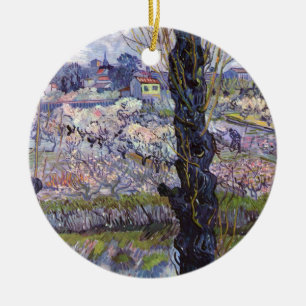 Adorno De Cerámica Vista de Van Gogh de Arles Huertos en Flor Impresi