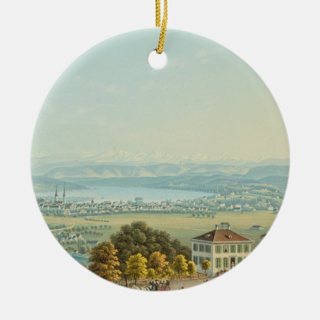 Adorno De Cerámica Vista de Zurich, c.1840 (w/c) (Frente)