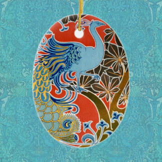 Adorno De Cerámica Vivid Art Nouveau Peacock
