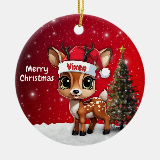 Adorno De Cerámica Vixen Baby Deer, Fawn, Doe, Reindeer🦌 🎄 (Frente)