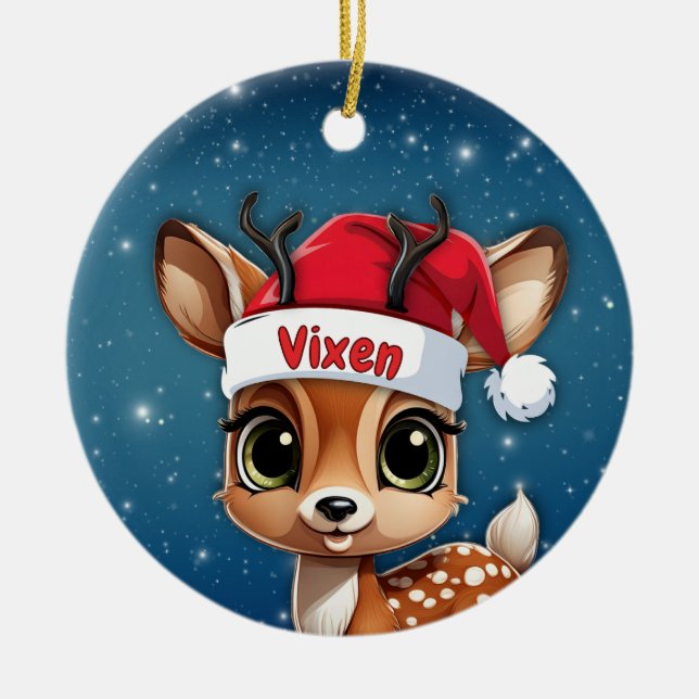 Adorno De Cerámica Vixen Baby Deer, Fawn, Doe, Reindeer 🦌🎄 (Frente)