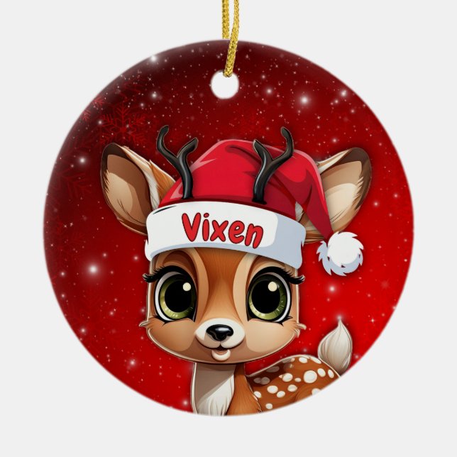 Adorno De Cerámica Vixen Baby Deer, Fawn, Doe, Reindeer🦌 🎄 (Frente)