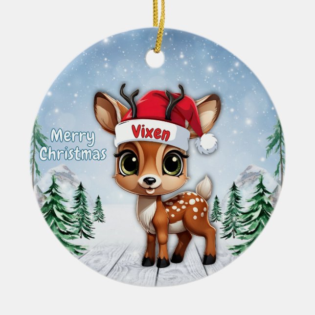 Adorno De Cerámica Vixen Baby Deer, Fawn, Doe, Reindeer 🦌🎄 (Frente)