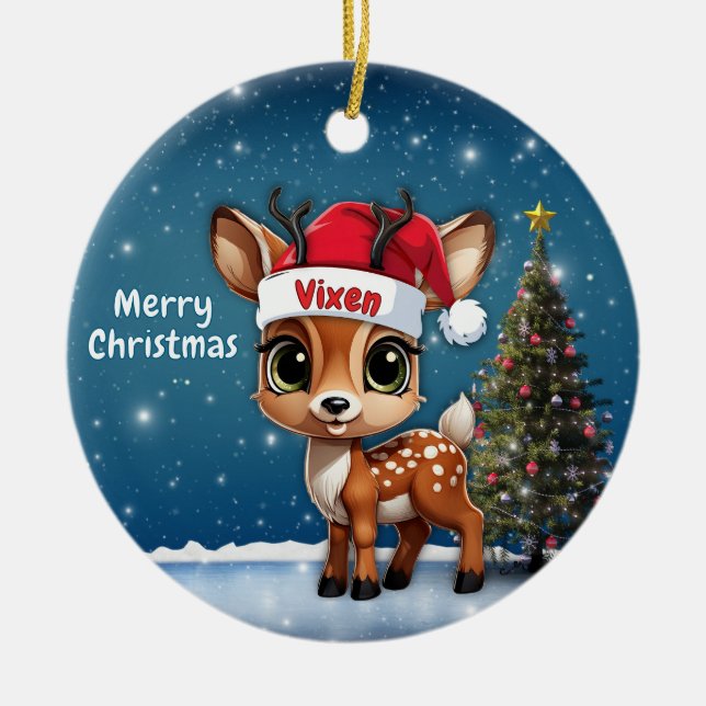Adorno De Cerámica Vixen Baby Deer, Fawn, Doe, Reindeer🦌 🎄 (Frente)