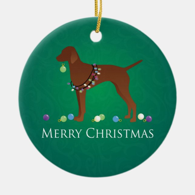 Adorno De Cerámica Vizsla Dog Merry Christmas Design (Frente)