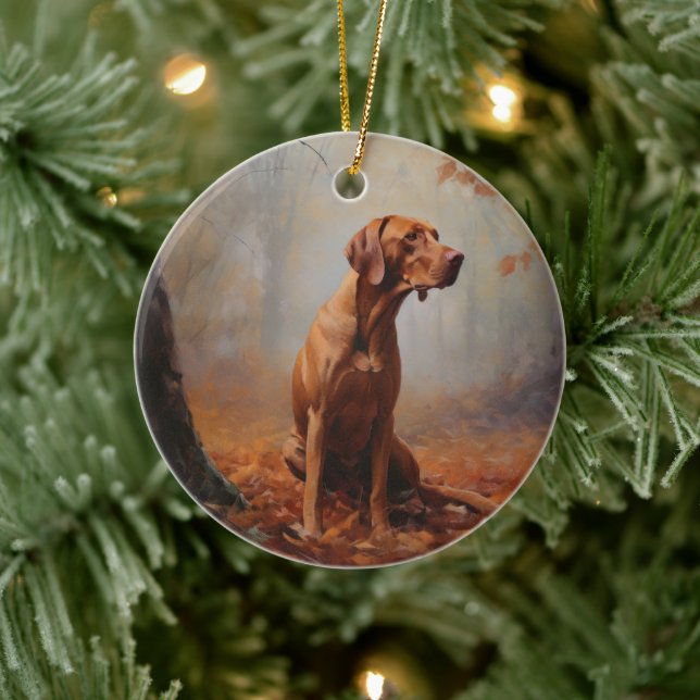 Adorno De Cerámica Vizsla en otoño se inspira en las hojas (Árbol)