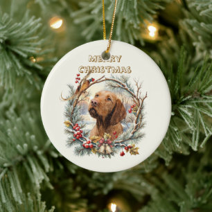 Adorno De Cerámica Vizsla Navidad