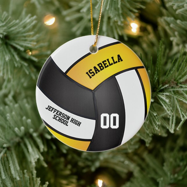 Adorno De Cerámica Voleibol amarillo dorado, blanco y negro (Árbol)