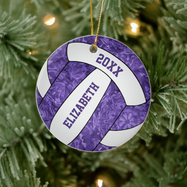Adorno De Cerámica voleibol de chicas personalizados morado blanco (Árbol)