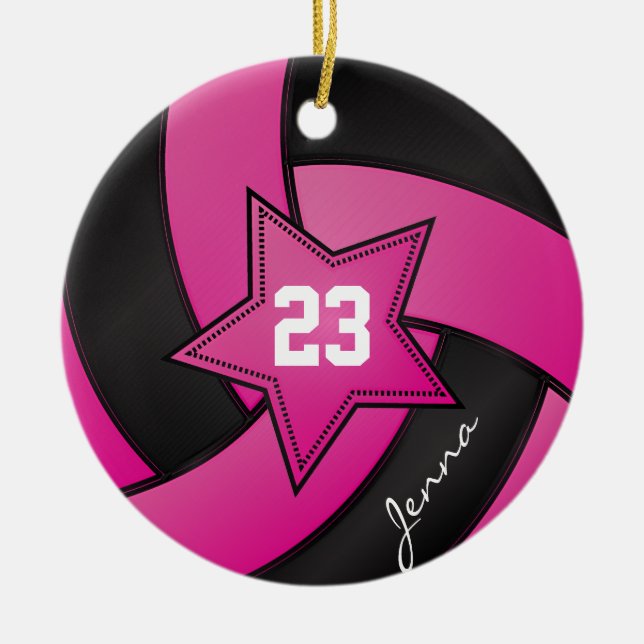 Adorno De Cerámica Voleibol de Estrella Blanca y Negro (Frente)