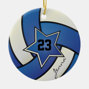 Adorno De Cerámica Voleibol de estrellas azules y blancas
