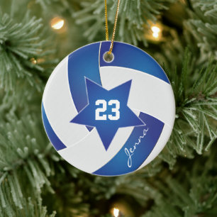 Adorno De Cerámica Voleibol de estrellas blanco y azul