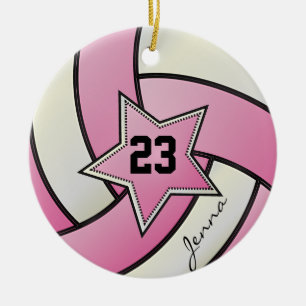 Adorno De Cerámica Voleibol Estrella Blanca y Rosa