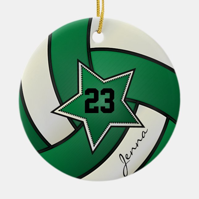 Adorno De Cerámica Voleibol Estrella Verde y Negro (Frente)